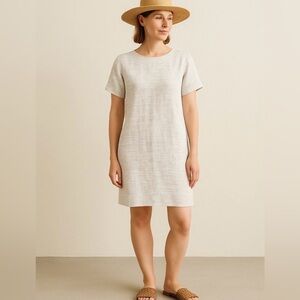 Eileen Fisher Striped Organic LINEN Dress Pockets Short Sleeve Women’s XL